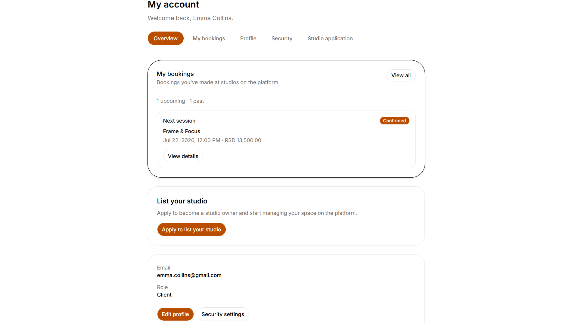 My bookings list showing Awaiting payment with Complete payment and a Confirmed booking
